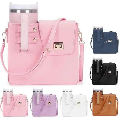 Crossbody Water Cup Storage Bag, Outdoor Water Bottle Carrier Bag With Storage Pocket, Tumbler Carrier Office Bag For Girls