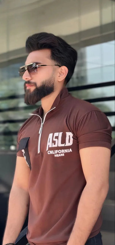 Pocket Style Back Printed Zipped Tshirt