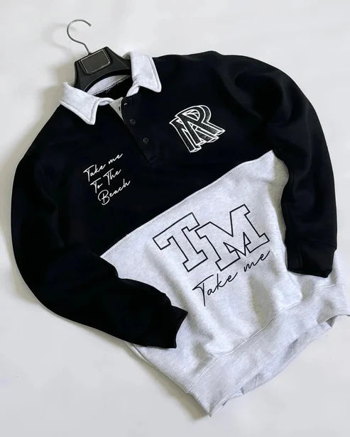 Polo Letter Printed Winter SweatShirt For Mens & Boys (Black & Ash Grey)