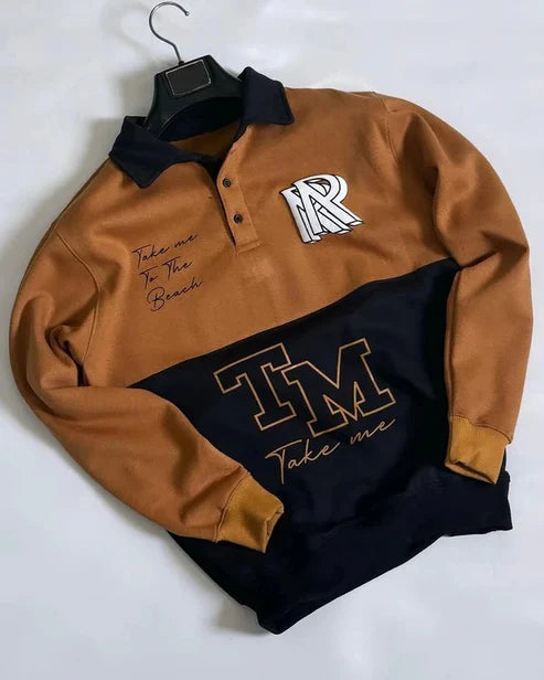 Polo Letter Printed Winter SweatShirt For Mens & Boys (Musturd & Black)