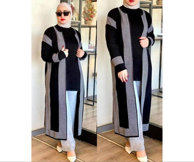 Ready To Wear 3 Pcs Winter Fleece Long Cardigan Outfit