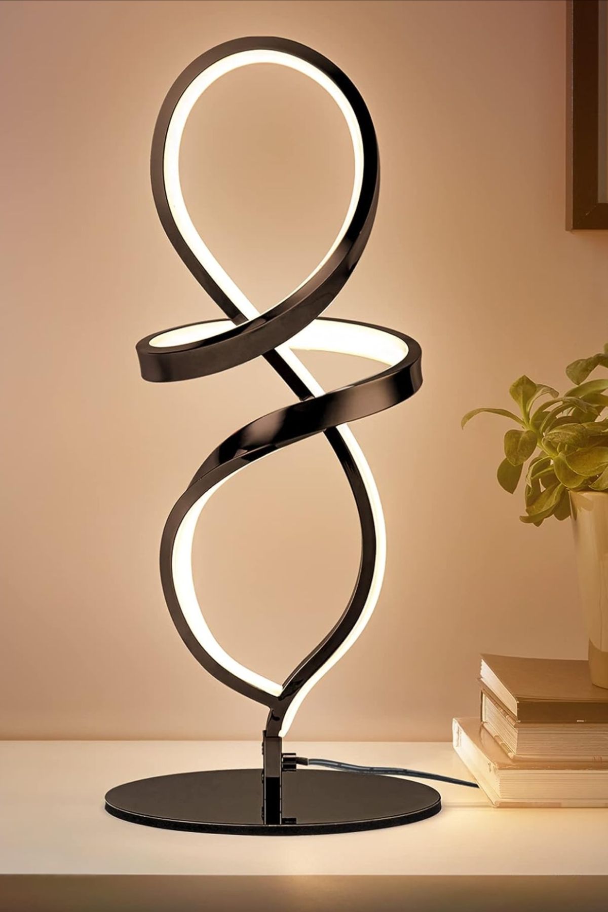 Modern Table Lamp, LED Spiral Lamp, Black Bedside Lamp, LED Lamp for Bedroom Living Room