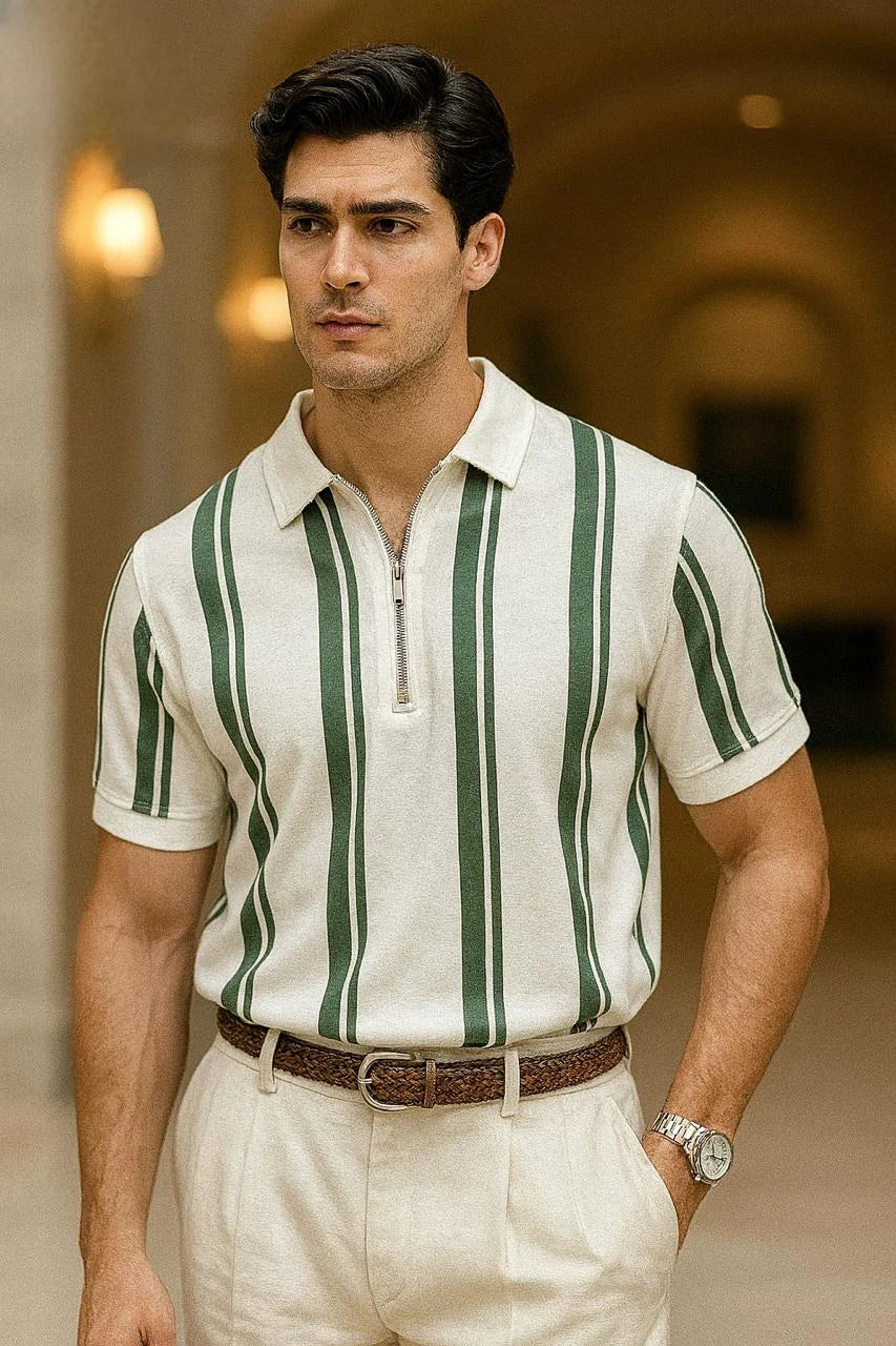 Lining Printed Zipped Collar Tshirt